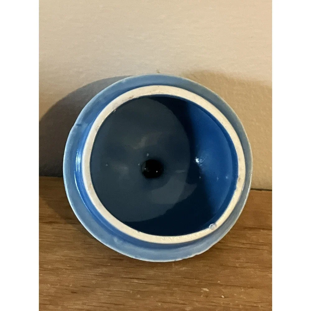 1974 Vintage Blue Sea World Ceramic Sugar Bowl with Dolphins -Japan
